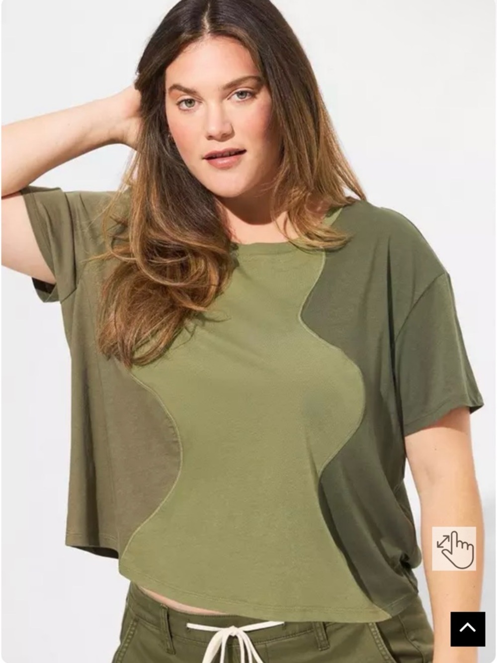 Torrid Two-Tone Olive Patchwork Short Sleeve Tee